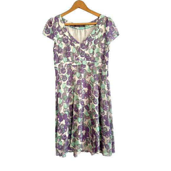 Boden Limited Edition Silk Midi Dress Purple Green Polka Dots Size 6 - Picture 1 of 7